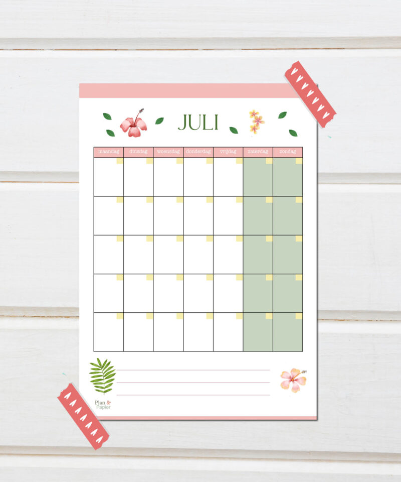 Juli kalender (zonder data)
