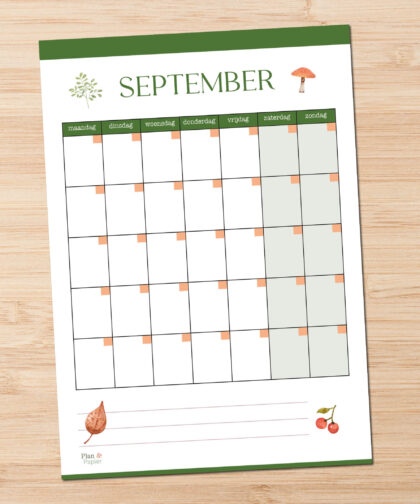 September kalender (zonder data)