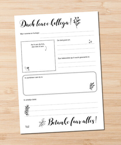 Printable afscheid collega in het Fries – printbaar invulboekje