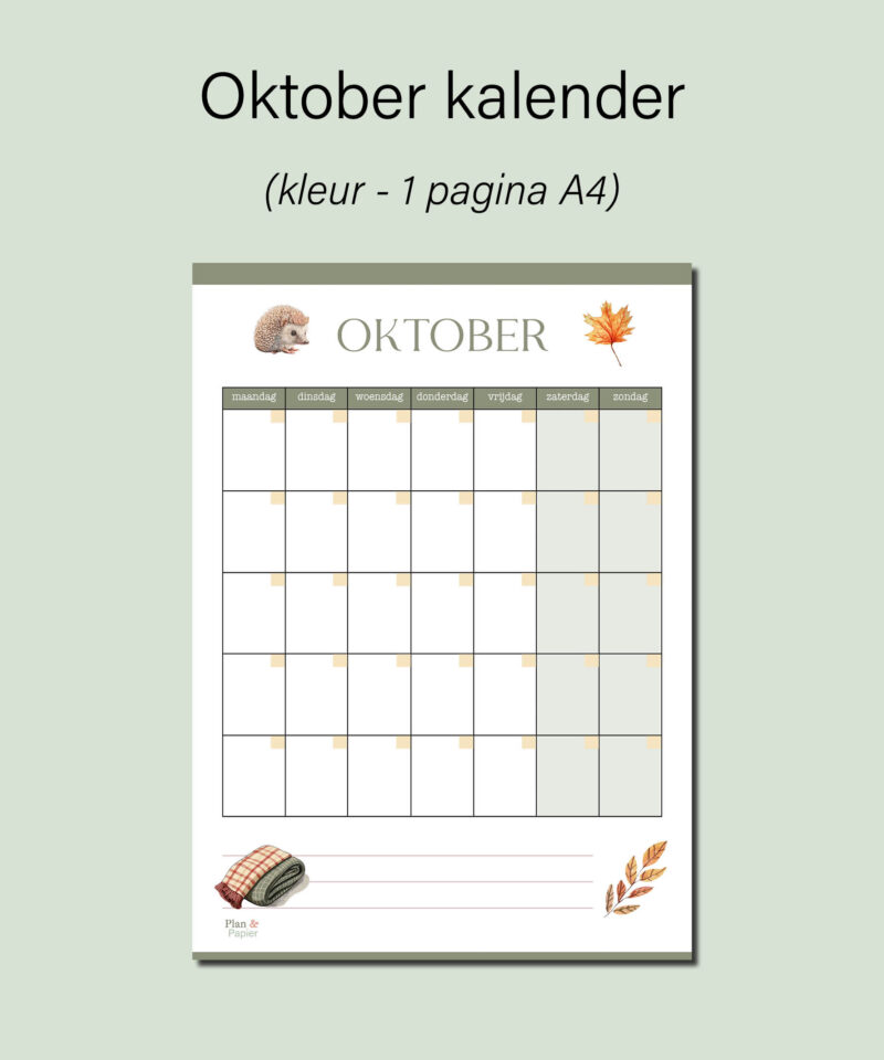 Oktober kalender (zonder data) - Afbeelding 2
