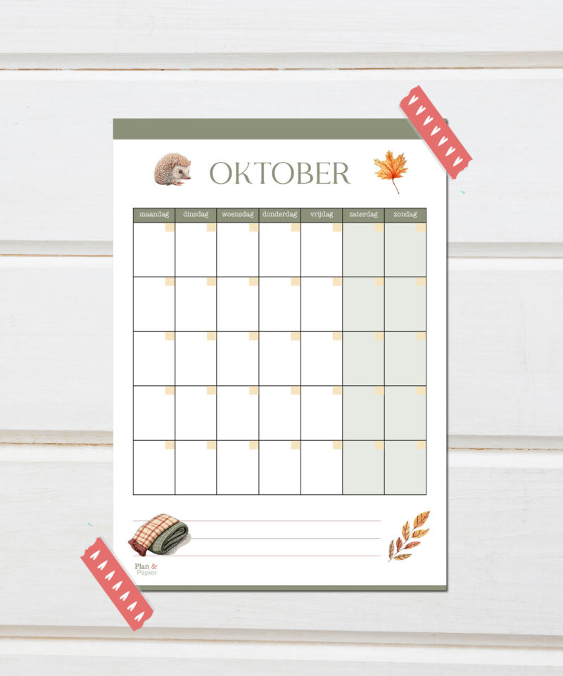 Oktober kalender (zonder data) - Afbeelding 4