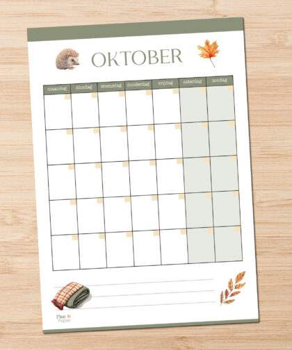 Oktober kalender (zonder data)