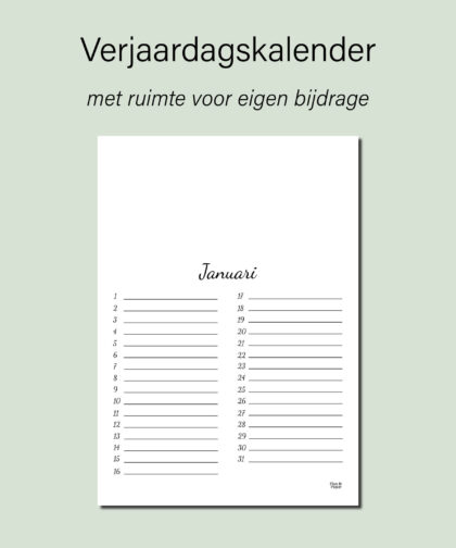 Verjaardagskalender (met ruimte voor eigen bijdrage)